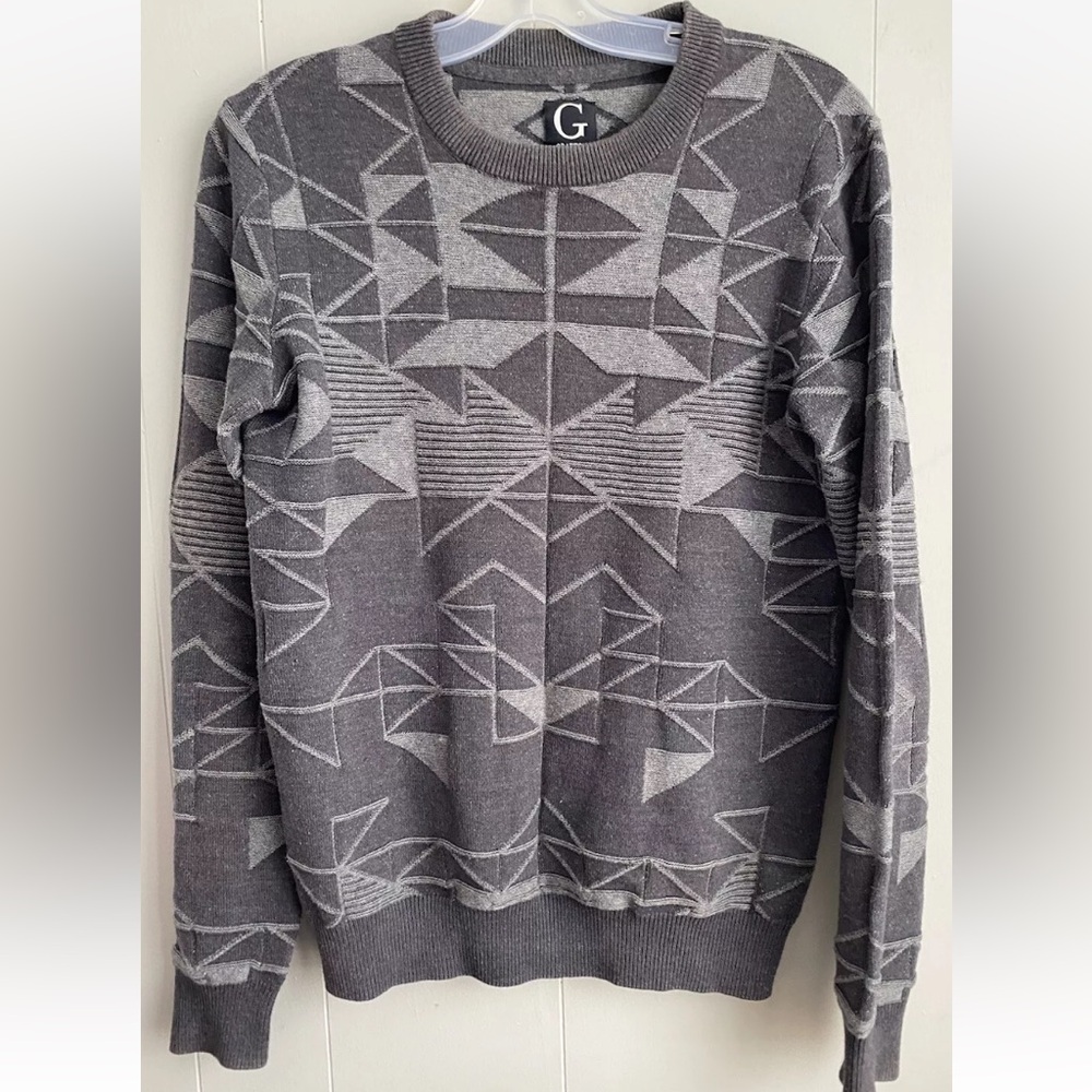 Grafton Crewneck Sweater Grey Geometric Patterned Cotton Blend Mens Size Small